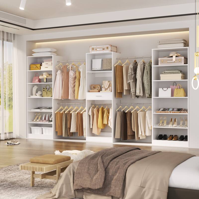 70'' - 221'' Set of 3 Closet System Organizer with Adjustable Hanging Rods, Shoe Racks, and Shelves