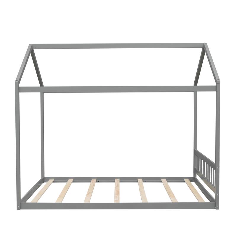 Queen Size Wood House-shaped Floor Bed