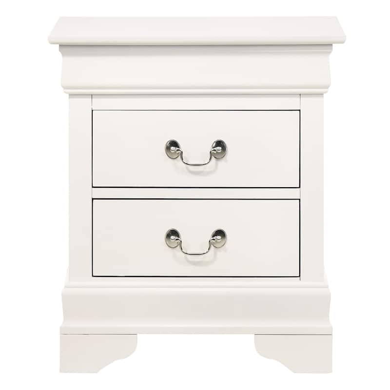 White Nightstand with Two Drawers, 24x21x16 Compact Bedside Storage Table with Fresh Finish and Timeless Design