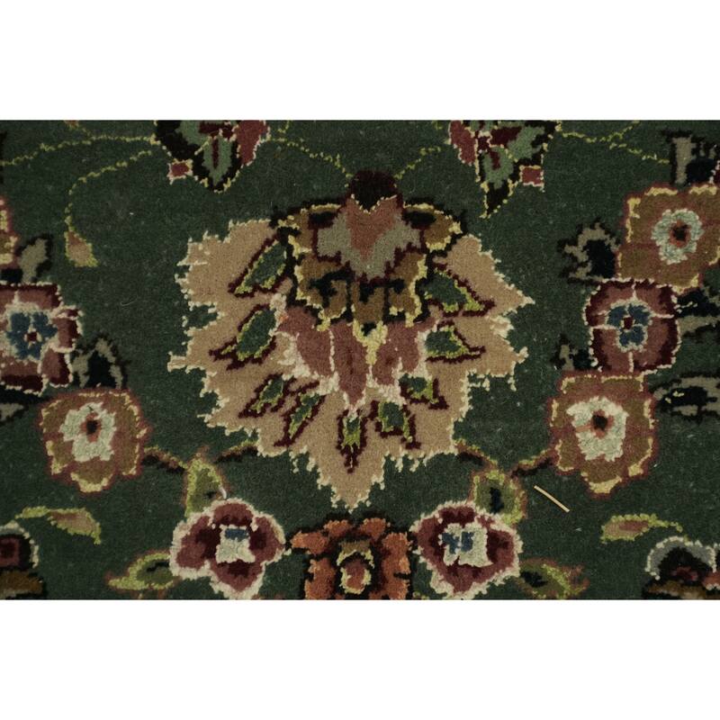 Hand Knotted Oriental Wool & Silk Carpet Traditional Floral Green Aubusson Area Rug - 12' 0'' X 9' 0''