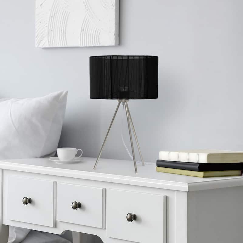 Brushed Nickel Three Legged Pedestal Table Lamp with Shade - 19.75" - Silver and Black