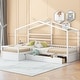 preview thumbnail 2 of 33, Double Twin L-Shaped House Platform Bed with Drawers and Guardrail
