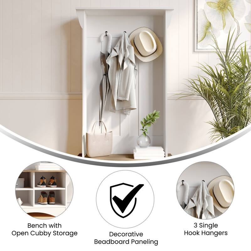 3 Hook Hallway Tree with Divided Under Bench Storage