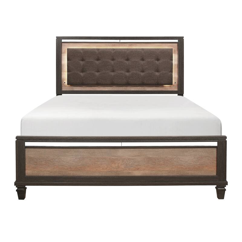 Modern Rustic Style Queen Bed Upholstered Headboard with LED Light