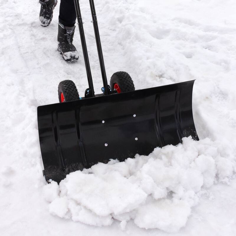 Anmytek Heavy Duty Snow Shovel Wheeled Driveway Sidewalk Pusher Winter Removal Tool - 29 in. W X 47 in. D X 16.5 in. H