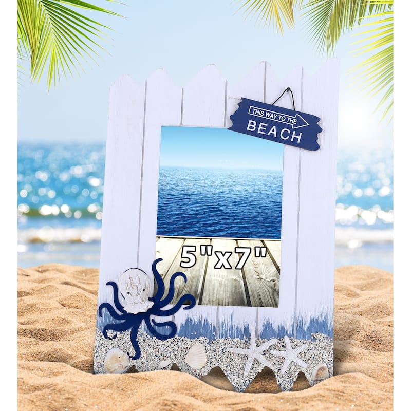 CoTa Global Ocean Blue Octopus Nautical Photo Frames, 2 Pcs Set - 12.5Lx8.5Wx0.5H.