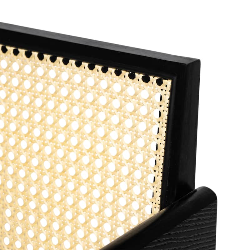 2-Piece Dining Room Arm Chairs Set with Square Rattan Backrest