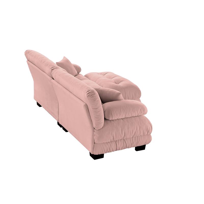 Chenille 2 Seater Sectional Sofa with 2 Lumbar Pillows, Modern Upholstered Loveseat Couch with Movable Ottoman for Living Room