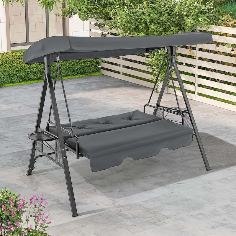 3-Person Patio Swing Outdoor Swing Bed Swing Glider w/ Stand & Canopy