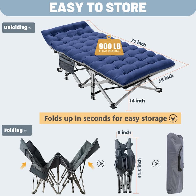 75" Folding Camping Bed with 3.3 Inch Mattress, Portable Sleeping Cot