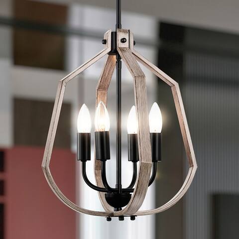 Netu 14 Inch Imitation Wood Grain Finish Pendant with 4 Light