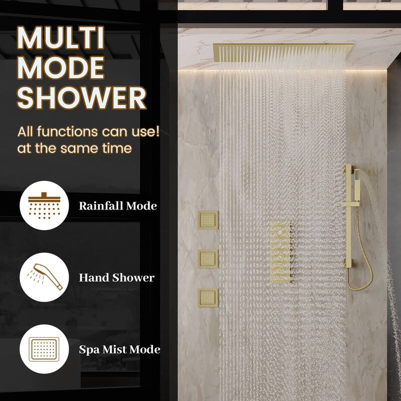3-Spray 32 in. x 16 in. Ceiling Mount Fixed and Handheld Dual Shower Head 2.5 GPM with Adjustable Slide Bar and 3-Body Jets