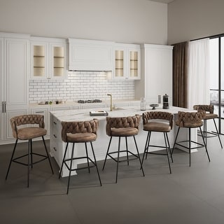 Javlergo Set of 2/4/6 Counter Height Bar Stools 26.77" Upholstered Woven Back Bar Chairs with Armrests and Footrest