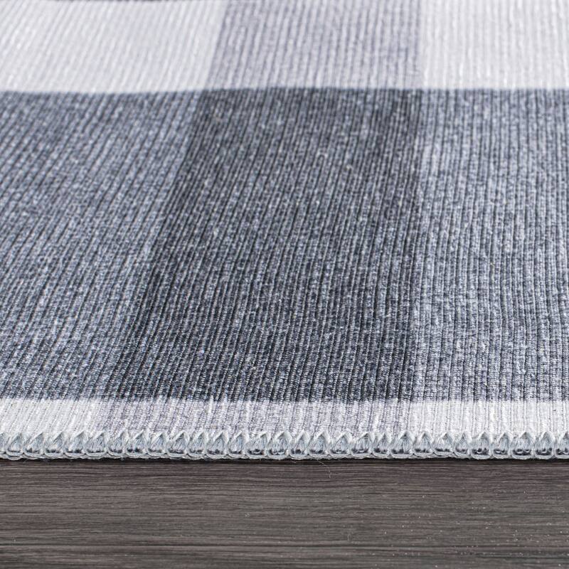 Contemporary Modern Plaid Machine Washable Area Rug