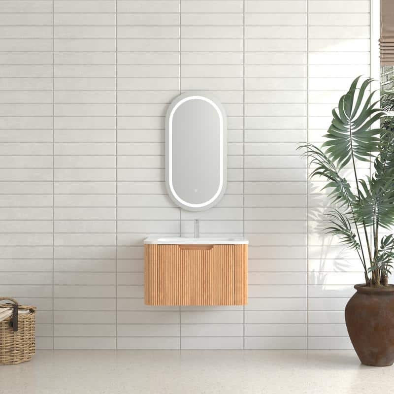 Floating Bathroom Vanity with Ceramic Sink Top Wall Mounted - 24" W x 14.5" H