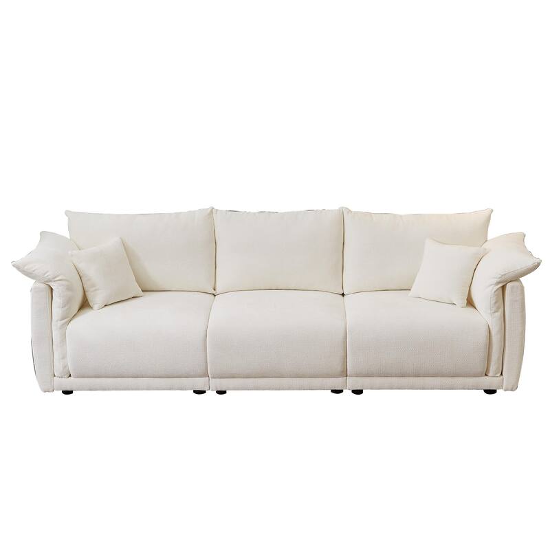 3-Seater Sofa With Unique Design And Soft Arm Pillows Contemporary Style Linen Sofa With 3 Comfortable Cushions With 2 Pillows