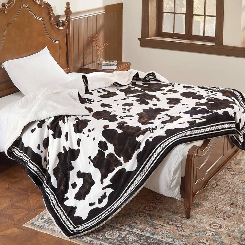 Cow Print 10 Heat Levels Electric Heating Blanket, Machine Washable, Brown+White - 90"*100"