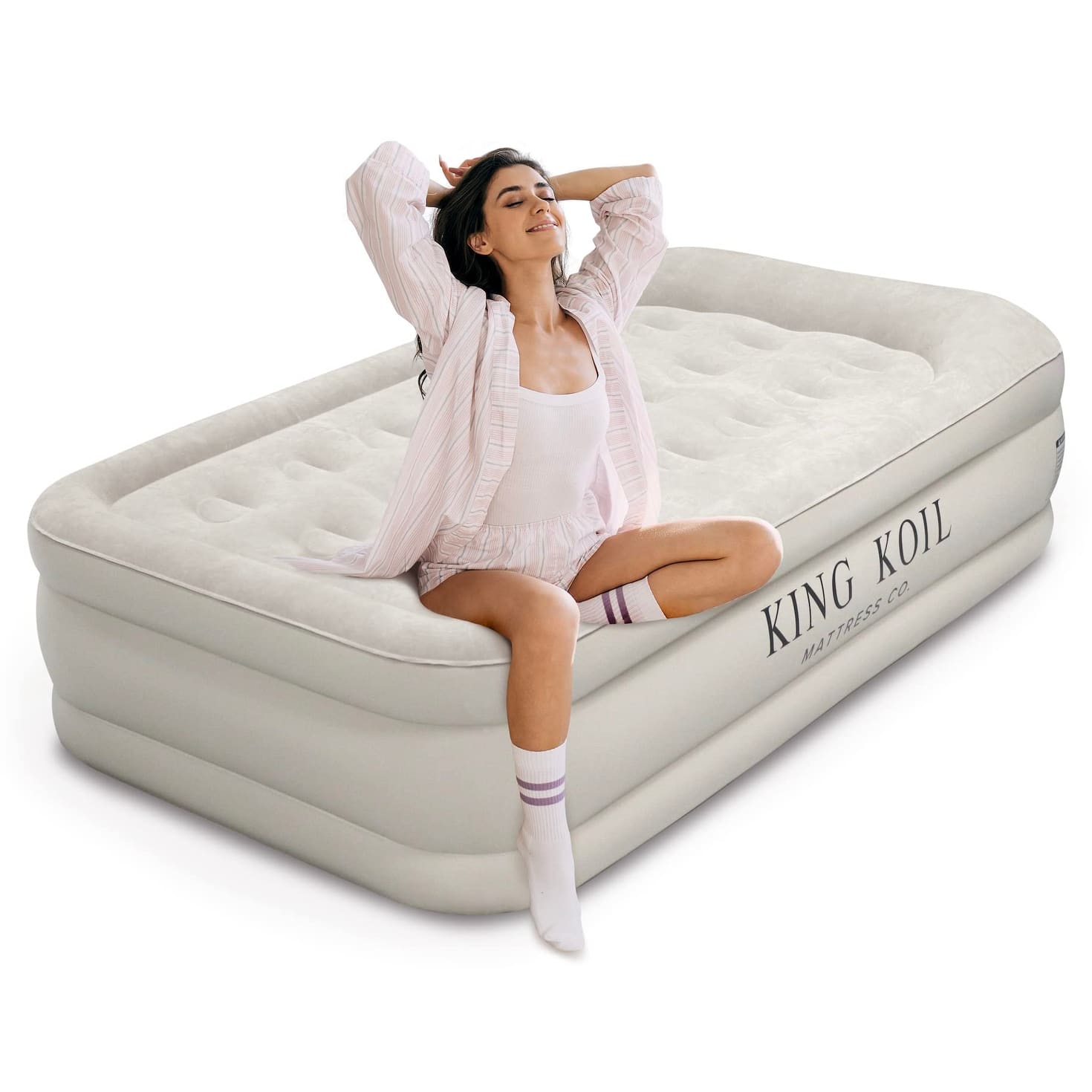 Twin Air Mattress with Builtin Pump Double High Elevated Raised