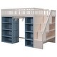 preview thumbnail 9 of 10, White Wooden Full Size Loft Bed with 2 Four-layer Storage Cabinets and Curtain