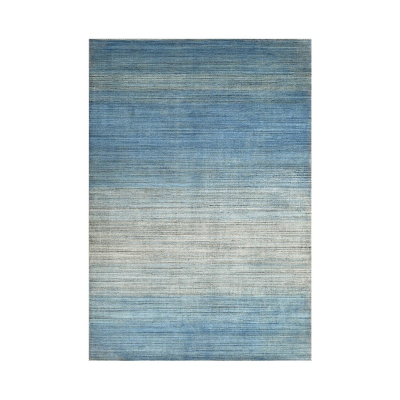 Hand Knotted Gray, Blue Wool Tibetan Modern Oriental Area Rug