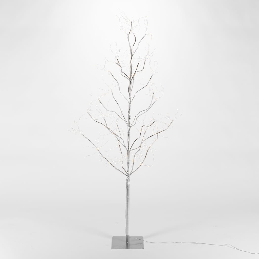5 Foot Tall Silver Glowing Lighted Tree, Micro LEDs