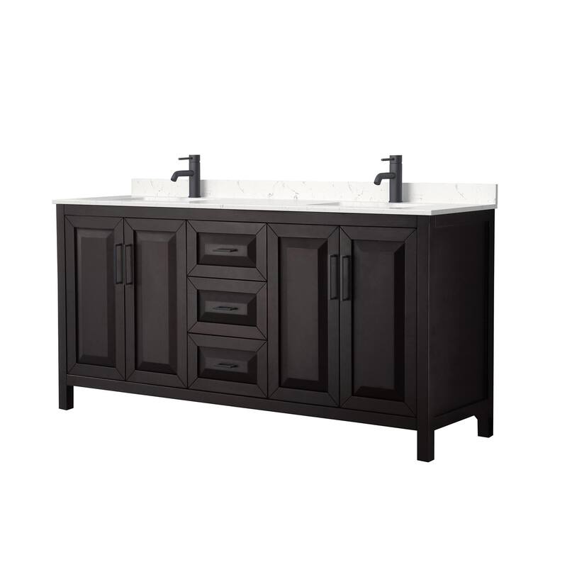 Wyndham Collection Daria 72" Free Standing Double Basin Vanity Set - Dark Espresso / Carrara Cultured Marble Top /
