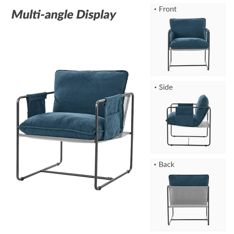 Rebeca Modern Metal Frame Arm Chair with Storage Pockets Set of 2 by HULALA HOME
