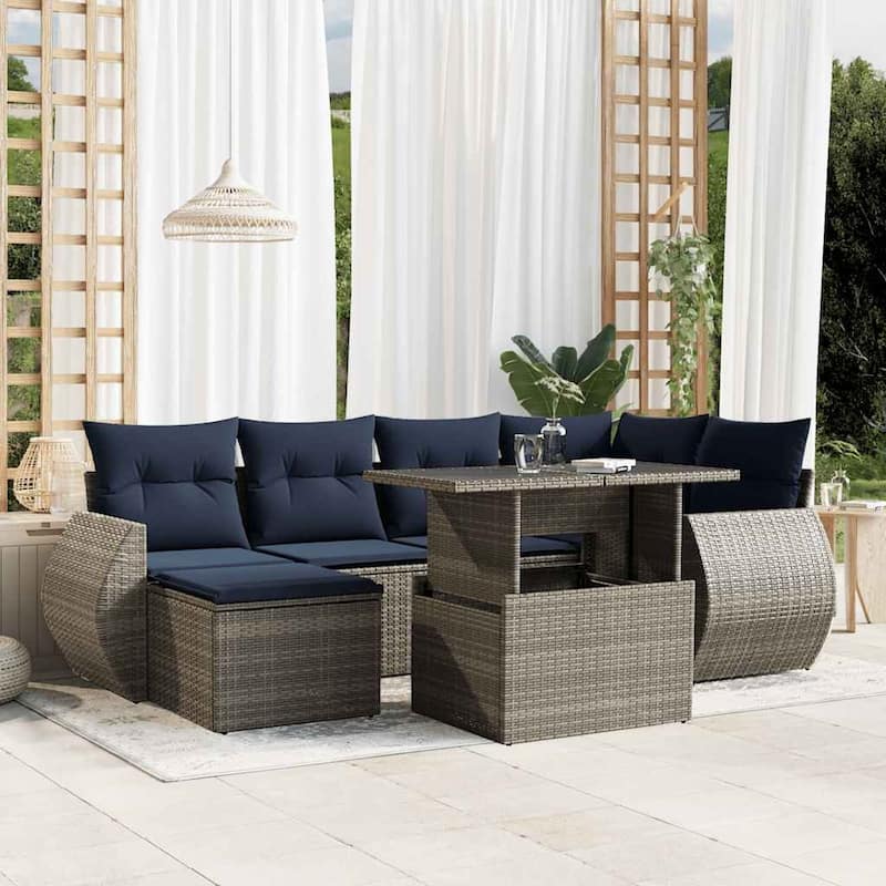 vidaXL Patio Sofa Set with Cushions and Table Outdoor 7 Piece Poly Rattan
