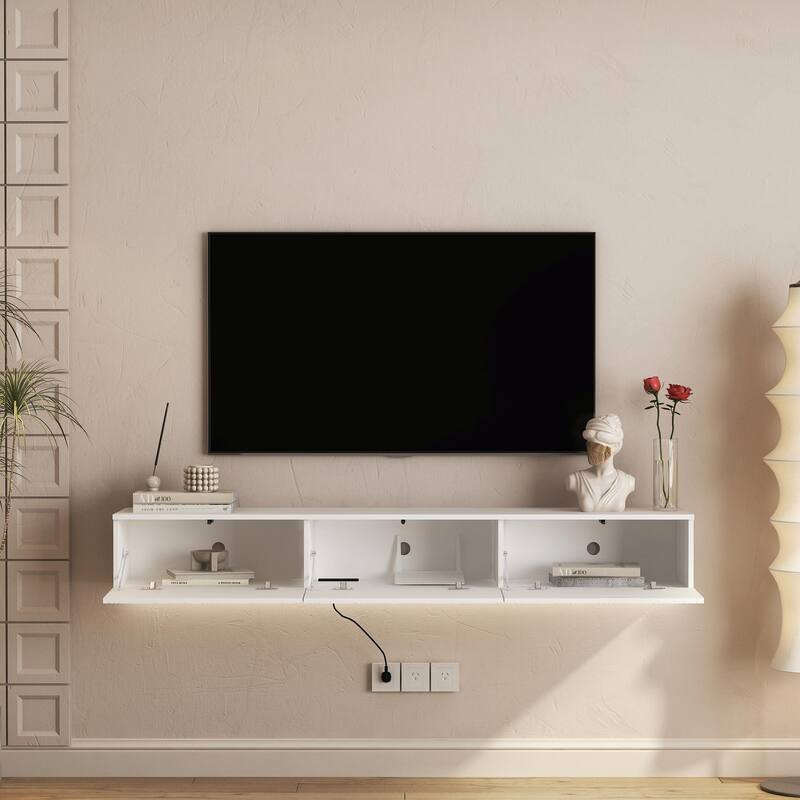 Floating TV Stand Wall Mounted with 16 Color LEDs, 67" Modern TV Stand