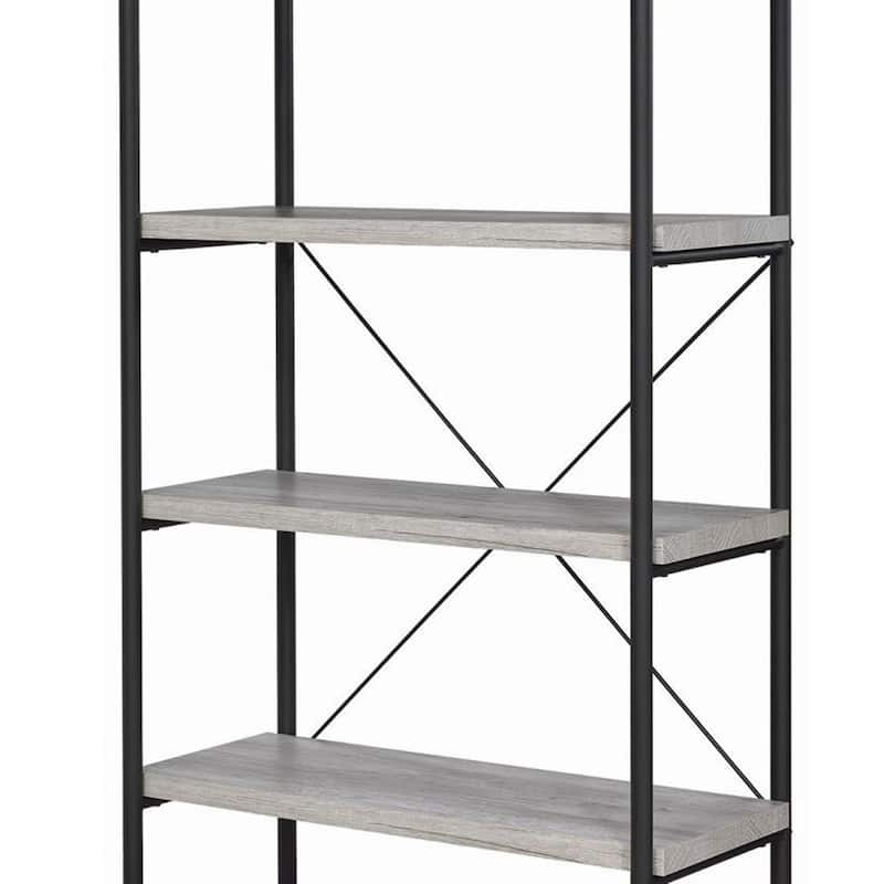 Sophisticated Wood and Metal Open Bookcase, Gray - 63 H x 14.25 W x 31.5 L Inches