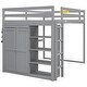 preview thumbnail 21 of 24, Solid Wood Loft Bed with Built-in Wardrobe and 4-Tier Storage Shelves, Full Size Loft Bedframe with LED Light and Ladder