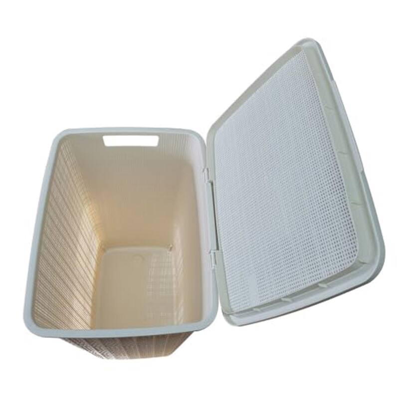 YBM Home Plastic Rattan Laundry Hamper Basket with Hinged Lid, 1663-6
