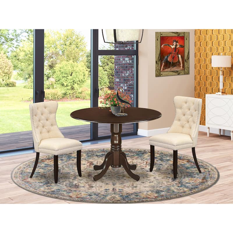 East West Furniture Dining Table Set Includes a Round Kitchen Table and Padded Chairs, Mahogany (Pieces Options) - DLDA3-MAH-32
