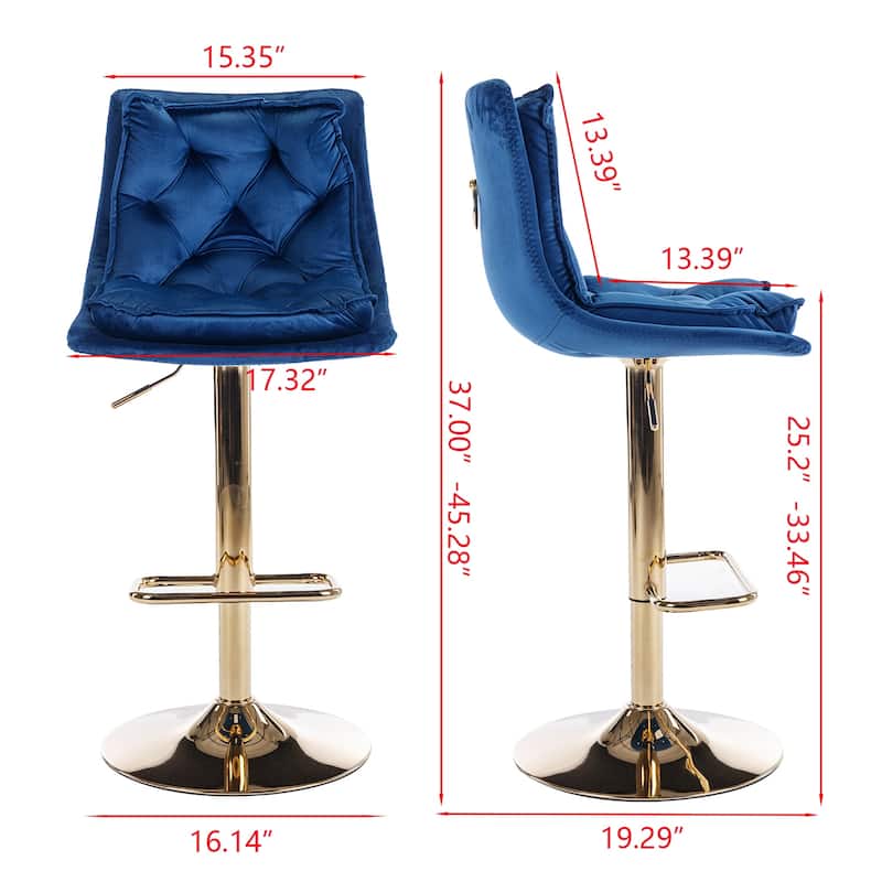 Velvet Swivel Bar Stools Set of 2, Dining Bar Stool with Height Adjustable, Upholstered Kitchen Stools with Footrest聽