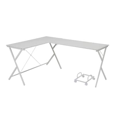 L Shaped Wood Computer Desk with Computer CPU Holder