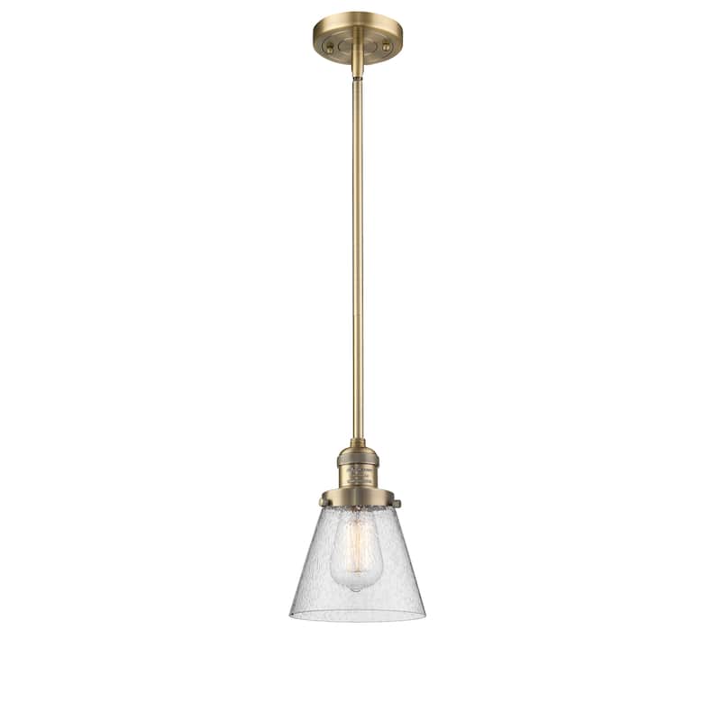 Innovations Lighting Franklin Restoration Cone - 1 Light 6" Stem Hung Mini Pendant - Brushed Brass/Seedy