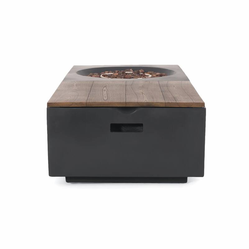 50,000 BTU Outdoor Lightweight Concrete Rectangular Fire Pit Table with Storage