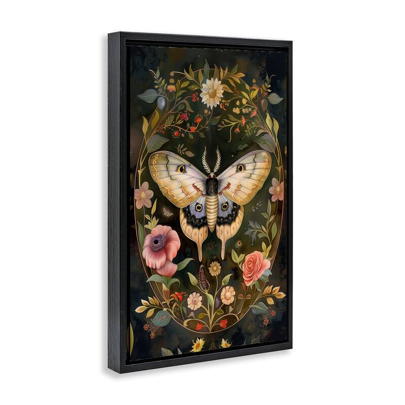 Stupell Victorian Botanicals & Moth Framed Floater Canvas Wall Art Design By The Dutch Lady