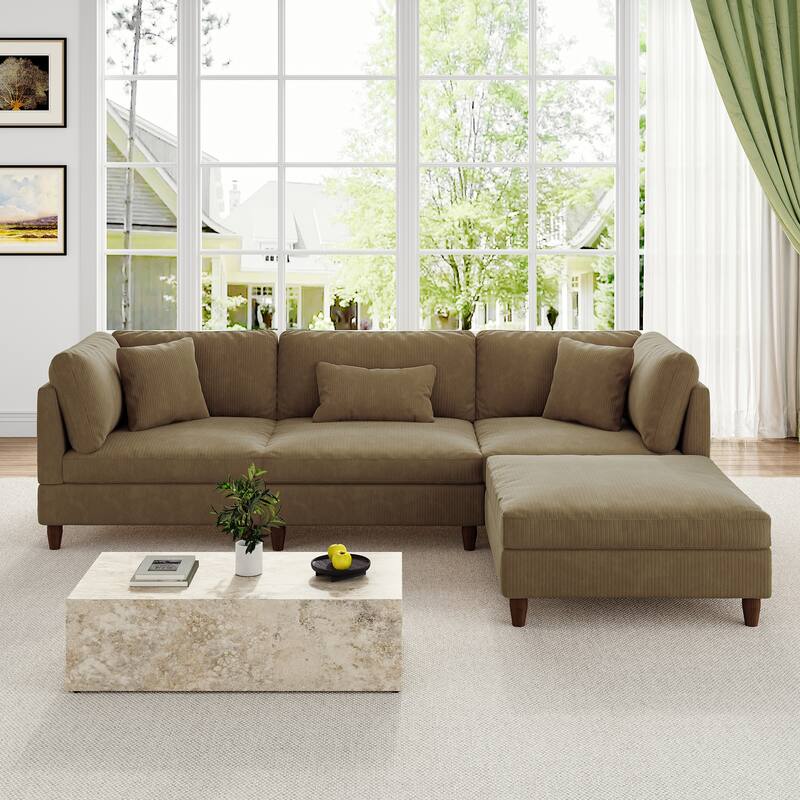 Modular Sectional Sofa Couch with Ottoman for Living Room Set - 112" W - Camel