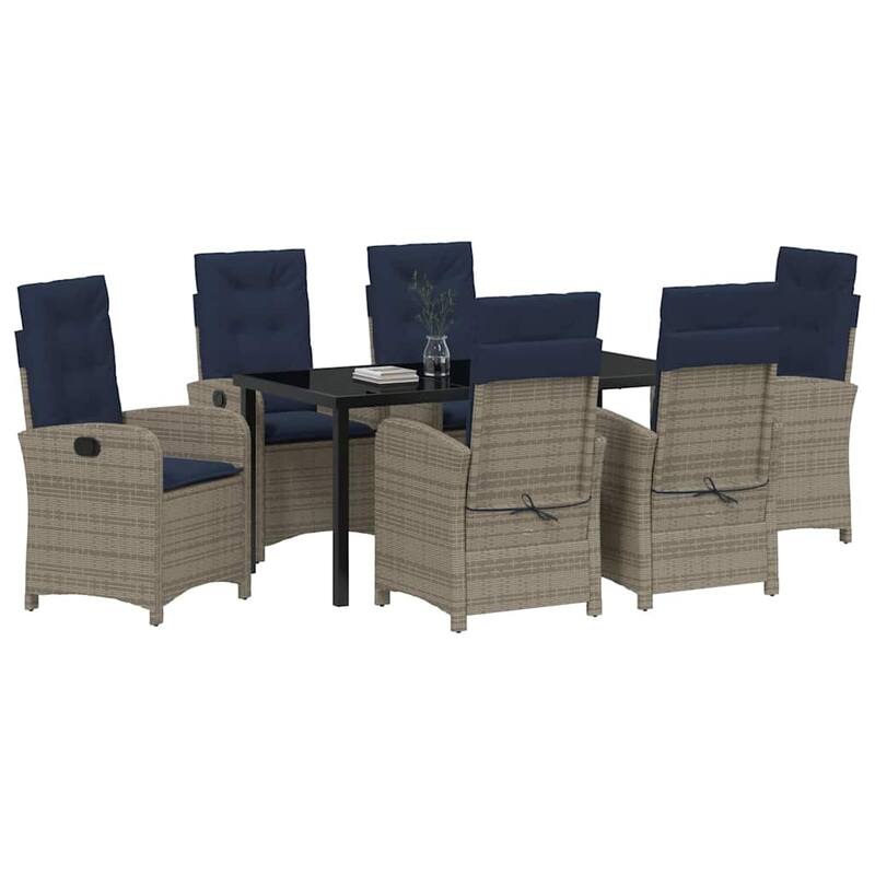 vidaXL Garden Dining Set with Cushion Grey Poly Rattan