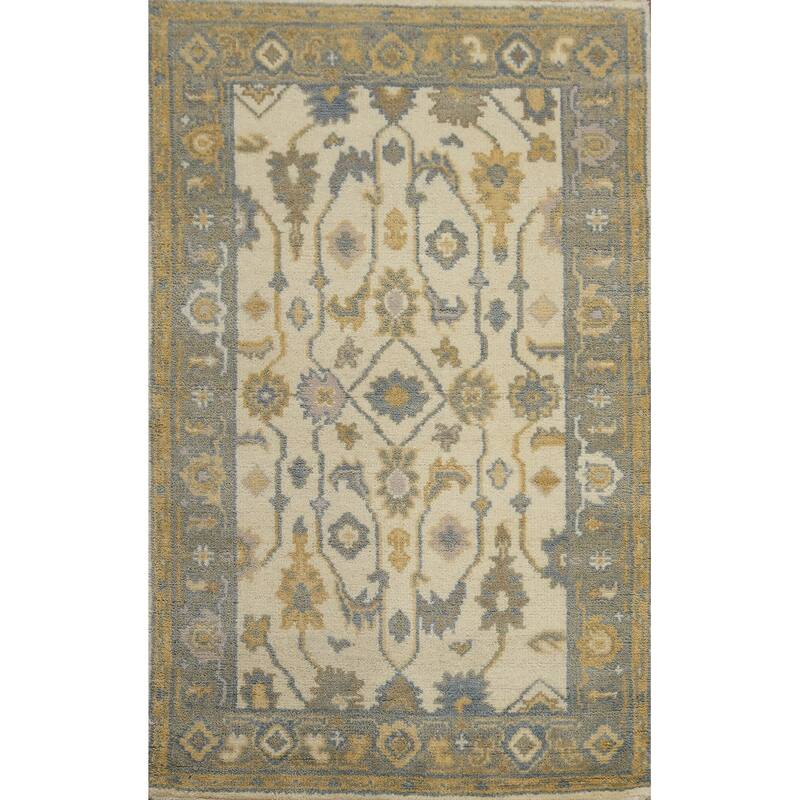 Handmade Floral Oushak Indian Accent Rug, Transitional Wool Carpet - 4' 11'' X 3' 0''