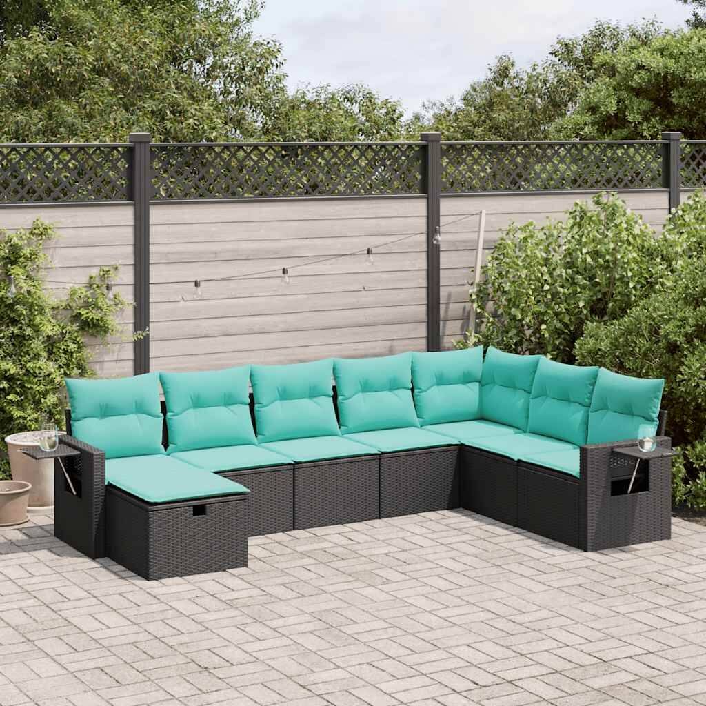 vidaXL 8 Piece Patio Sofa Set with Cushions Black Poly Rattan - 21.7 x 24.4 x 27.2