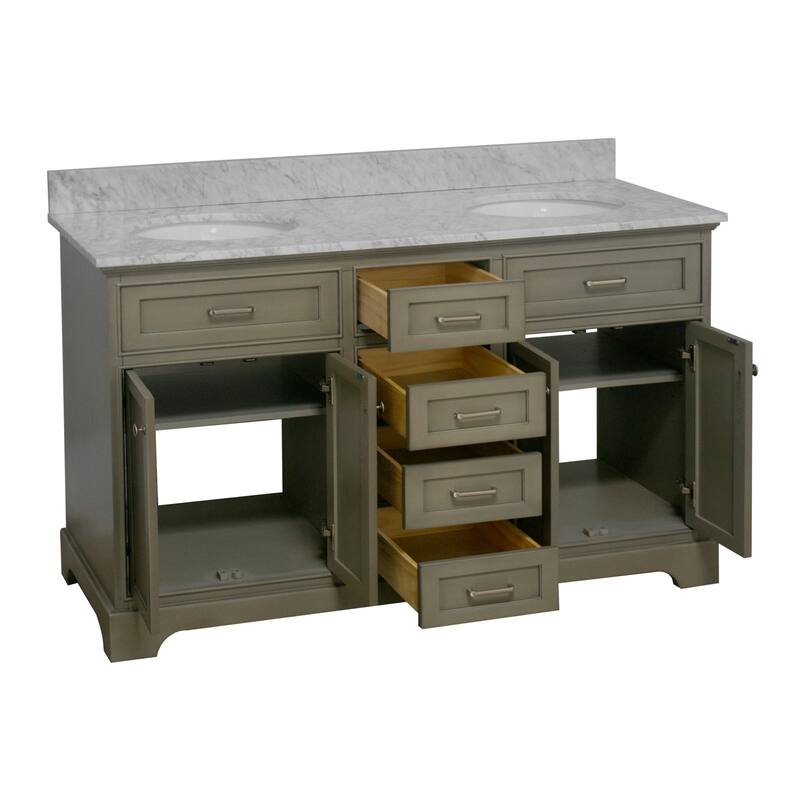KitchenBathCollection Aria 60" Double Bathroom Vanity with Carrara Marble Top