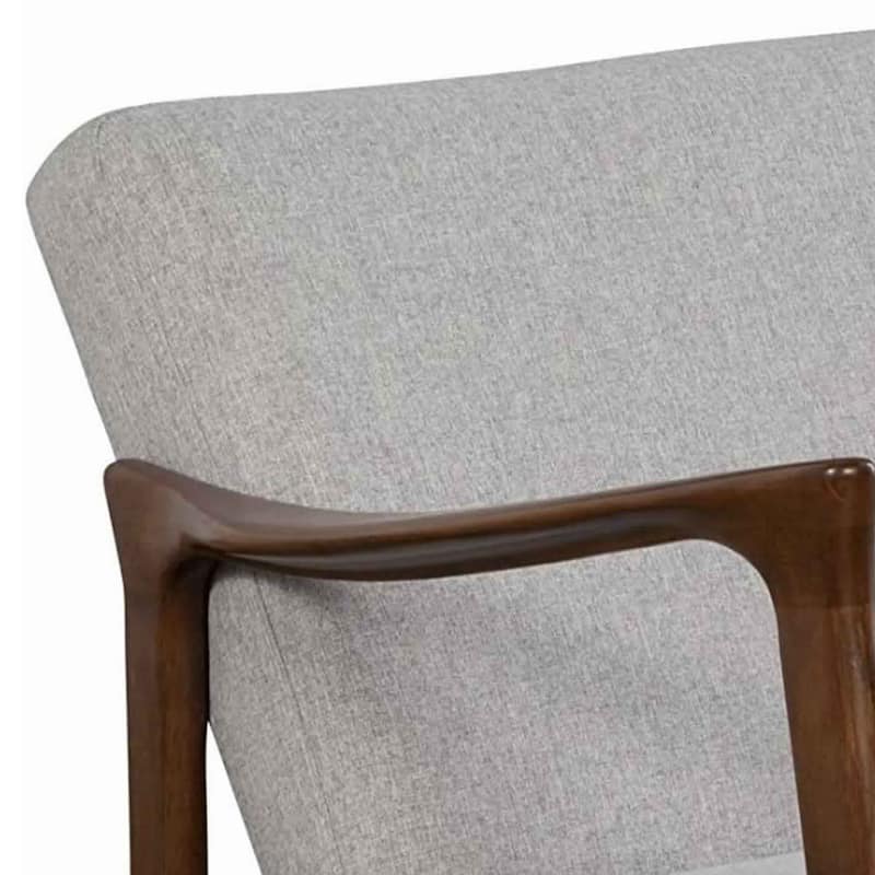 Fabric Upholstered Mid Century Wooden Lounge Chair, Gray and Brown - 29 H x 27.5 W x 34 L Inches