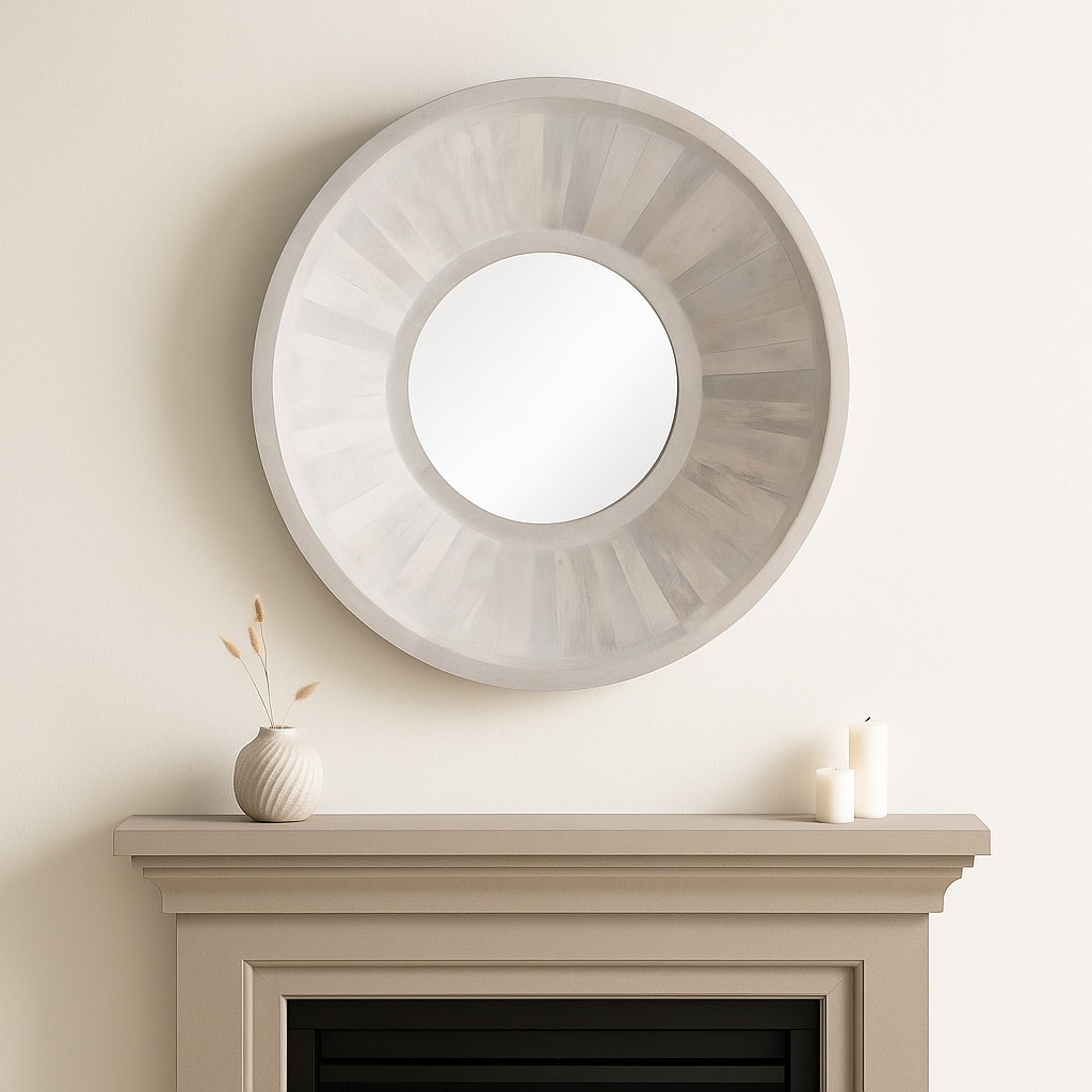 Decorative Square Large Hanging Mirror with Wood Frame - 36", Ivory - 36.0"