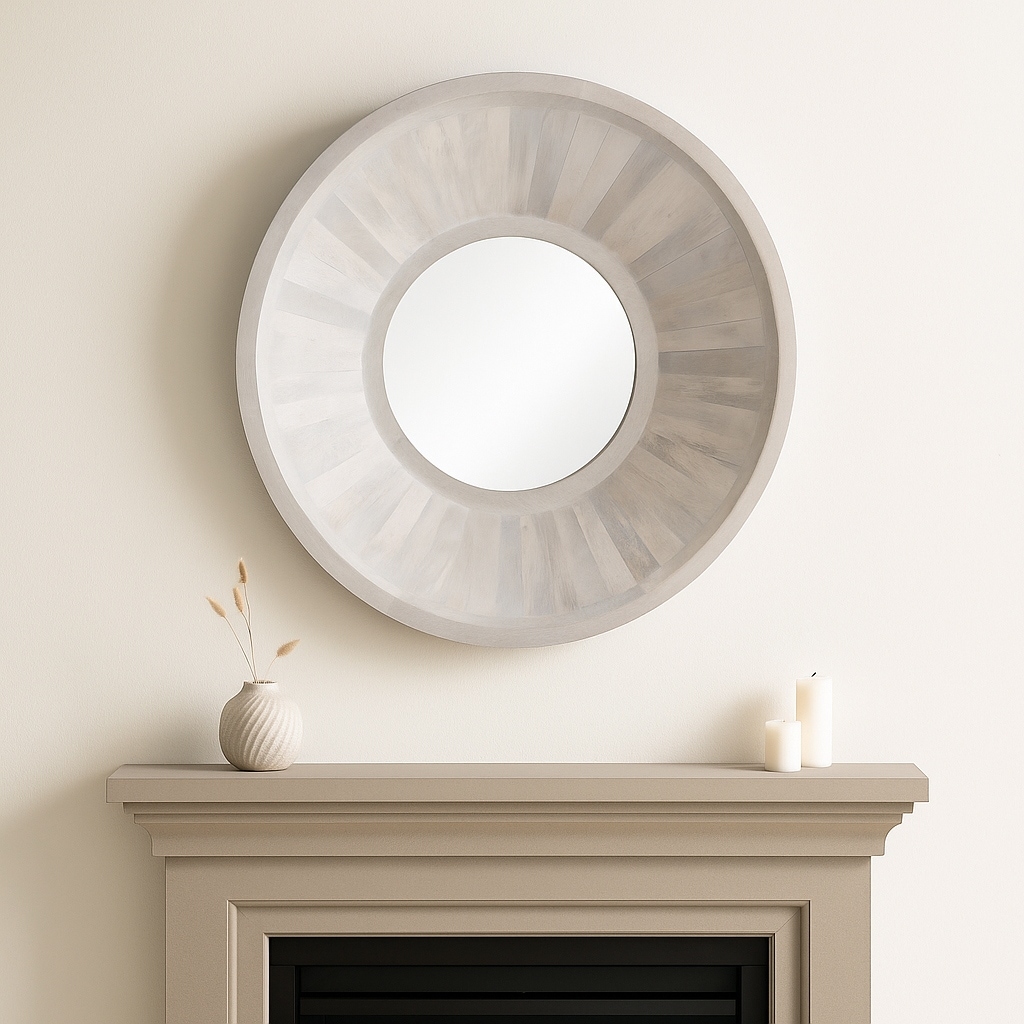 Decorative Square Large Hanging Mirror with Wood Frame - 36", Ivory - 36.0"