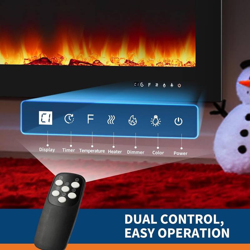 Wall Mount Electric Fireplace, Touch Screen and Remote Control, 12 Flame Colors