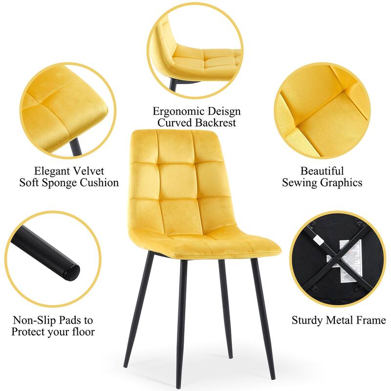 Mid-Century Modern Velvet Dining Chairs with Ergonomic Design, for Kitchens and Living Rooms, 2-Piece Set, Yellow