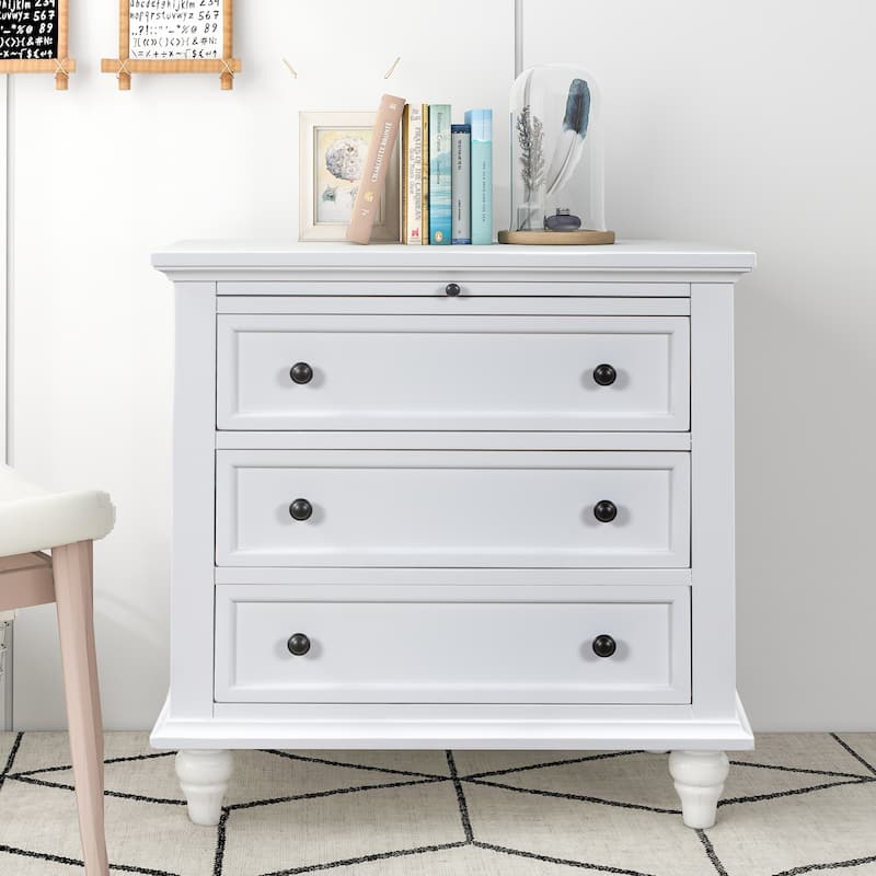 Wood 3-Drawer Storage Cabinet with Pull-Out Tray - 16.90 x 28.00 x 28.10 - White