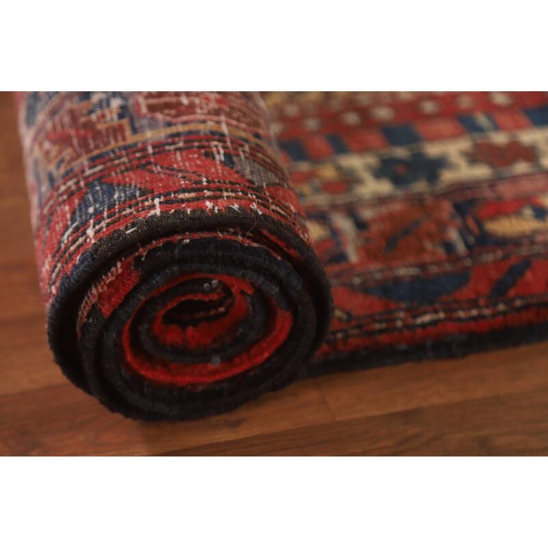 Handmade Vegetable Dye Ardebil Persian Vintage Runner Rug - 3'5"x 10'4"